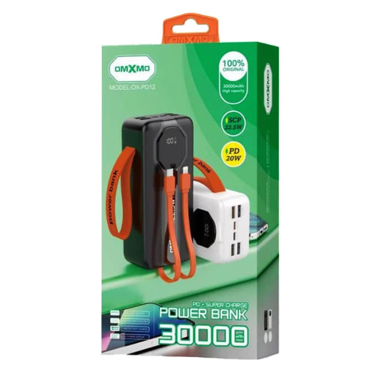 پاوربانک 30 هزار میلیآمپر OMXMO مدل OX-PD12 | فست شارژ 22.5 وات PD